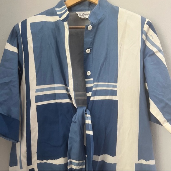 Vintage Lester Square for The Tog Shop blue white panel shirt dress pockets - Picture 5 of 16